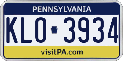 PA license plate KLO3934