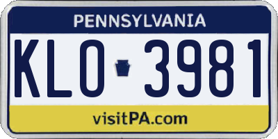PA license plate KLO3981