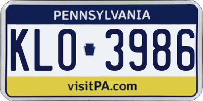PA license plate KLO3986