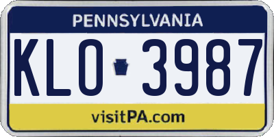 PA license plate KLO3987