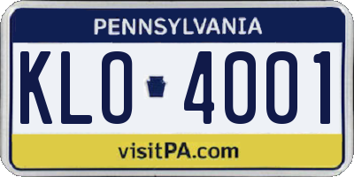 PA license plate KLO4001
