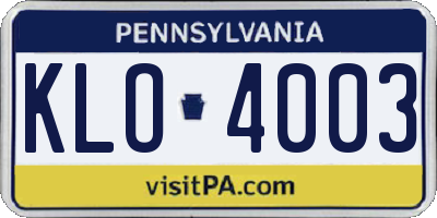 PA license plate KLO4003