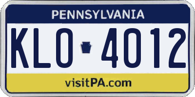 PA license plate KLO4012