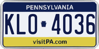 PA license plate KLO4036