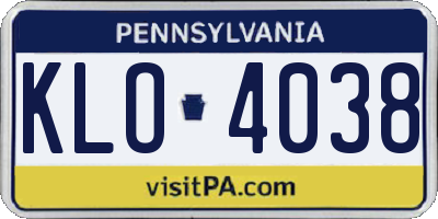 PA license plate KLO4038