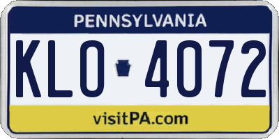 PA license plate KLO4072