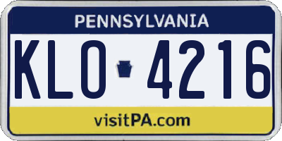 PA license plate KLO4216
