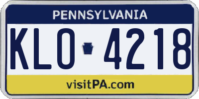PA license plate KLO4218