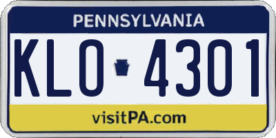 PA license plate KLO4301