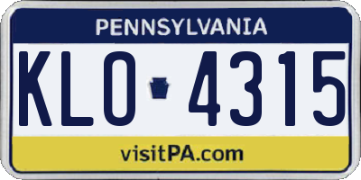 PA license plate KLO4315