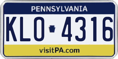 PA license plate KLO4316