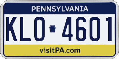 PA license plate KLO4601