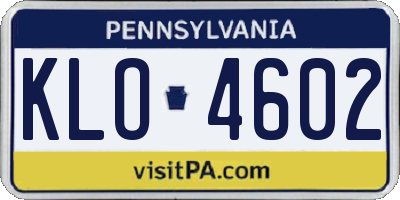 PA license plate KLO4602