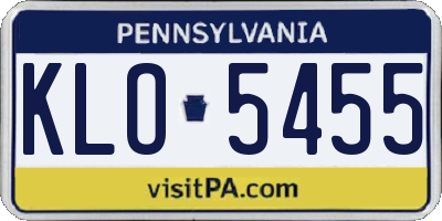 PA license plate KLO5455