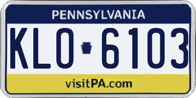 PA license plate KLO6103