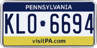 PA license plate KLO6694