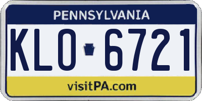 PA license plate KLO6721