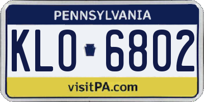 PA license plate KLO6802