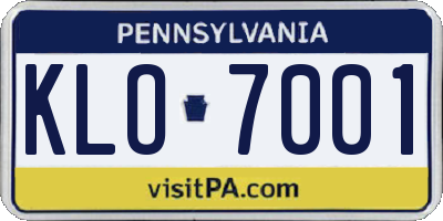 PA license plate KLO7001