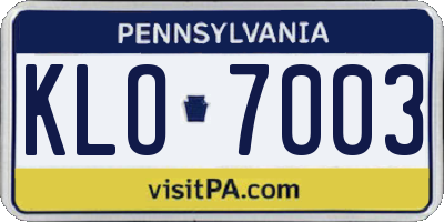 PA license plate KLO7003