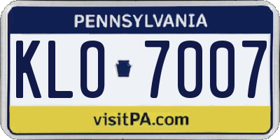 PA license plate KLO7007