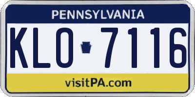 PA license plate KLO7116