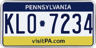 PA license plate KLO7234