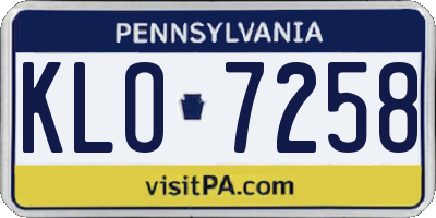 PA license plate KLO7258