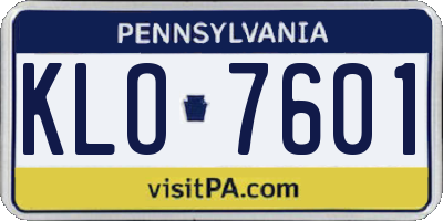 PA license plate KLO7601