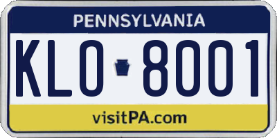 PA license plate KLO8001