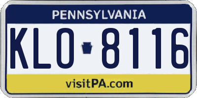PA license plate KLO8116