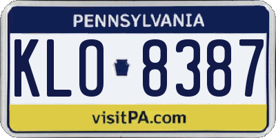 PA license plate KLO8387