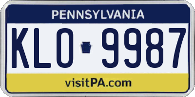 PA license plate KLO9987
