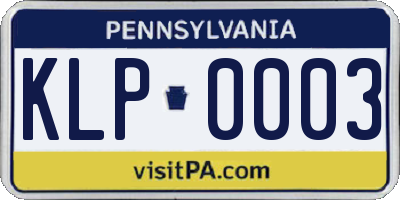 PA license plate KLP0003