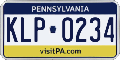 PA license plate KLP0234