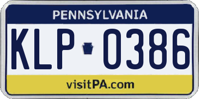 PA license plate KLP0386