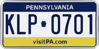 PA license plate KLP0701