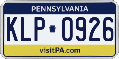 PA license plate KLP0926
