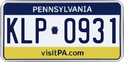 PA license plate KLP0931