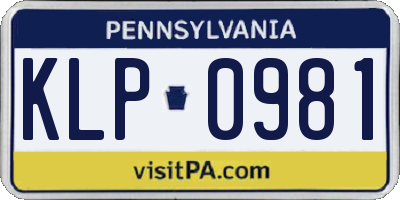 PA license plate KLP0981