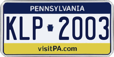 PA license plate KLP2003