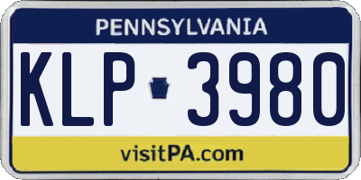 PA license plate KLP3980