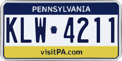 PA license plate KLW4211
