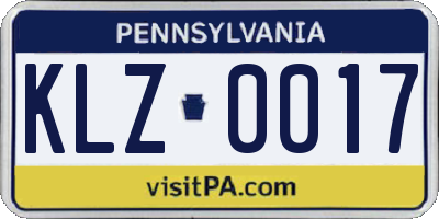 PA license plate KLZ0017