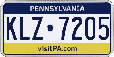PA license plate KLZ7205