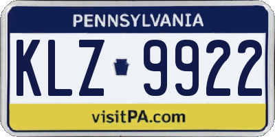 PA license plate KLZ9922