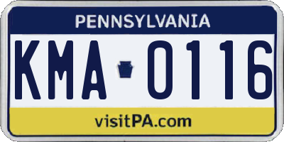 PA license plate KMA0116