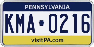 PA license plate KMA0216