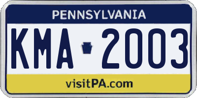 PA license plate KMA2003