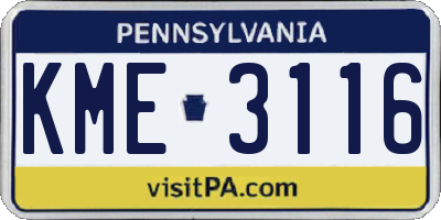 PA license plate KME3116